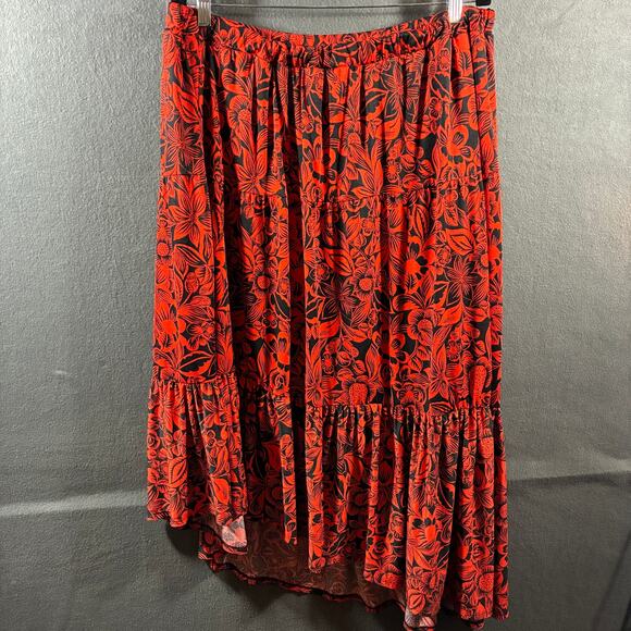 y2k women maxi skirt 20w red tiered peasant asymmetrical fairy grunge whimsigoth - Picture 3 of 5